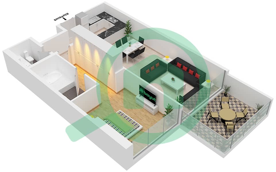 Azizi Mina - 1 Bedroom Apartment Unit 21 FLOOR 4 Floor plan Floor 4 interactive3D