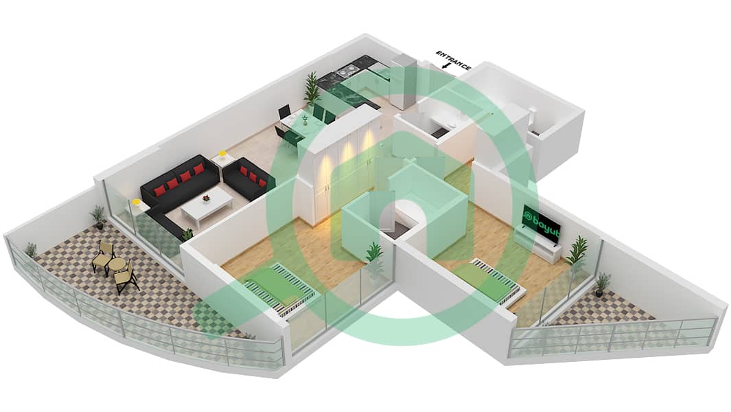المخططات الطابقية لتصميم الوحدة 22 FLOOR 4 شقة 2 غرفة نوم - عزيزي مينا Floor 4 interactive3D