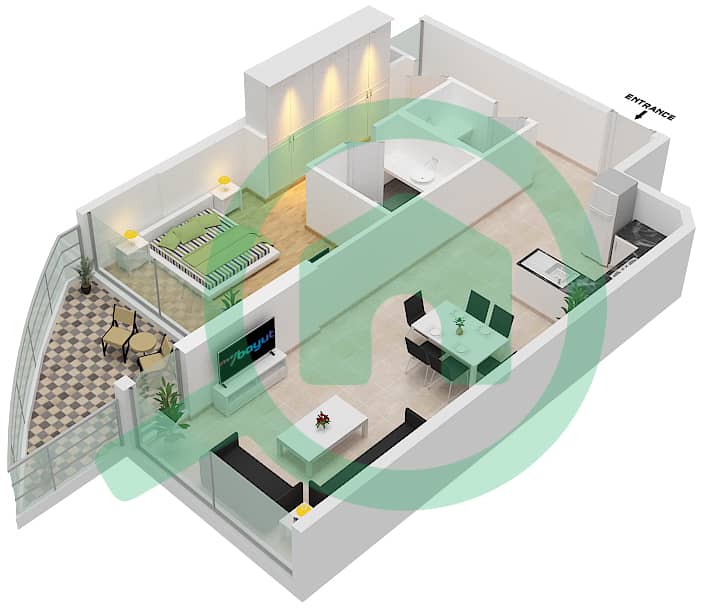 المخططات الطابقية لتصميم الوحدة 08 FLOOR 1,2 شقة 1 غرفة نوم - عزيزي مينا Floor 1,2 interactive3D