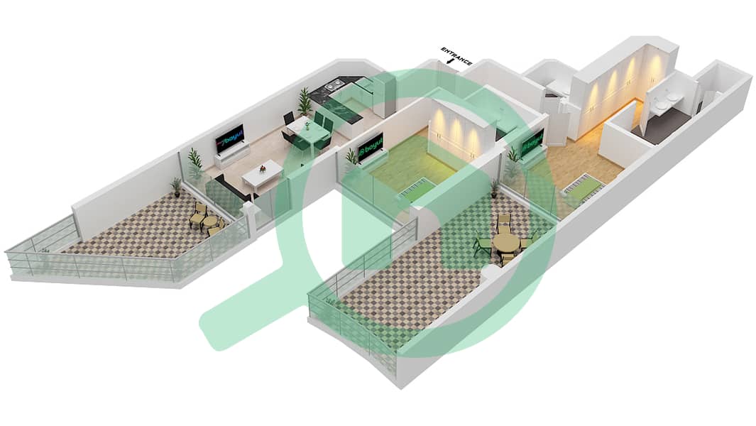 المخططات الطابقية لتصميم الوحدة 07 FLOOR 1 شقة 2 غرفة نوم - عزيزي مينا Floor 1 interactive3D