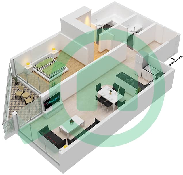 المخططات الطابقية لتصميم الوحدة 01FLOOR 1-5 شقة 1 غرفة نوم - عزيزي مينا Floor 1-5 interactive3D