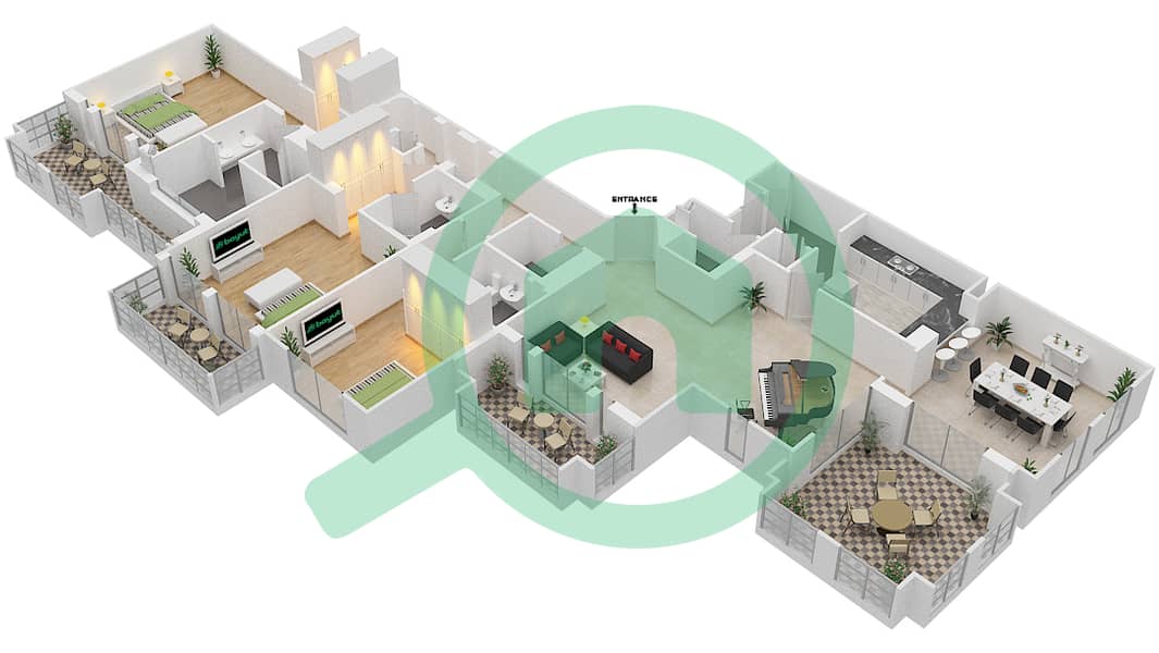 المخططات الطابقية لتصميم الوحدة 3 / FLOOR 6 شقة 3 غرف نوم - يانسون 2 Floor 6 interactive3D