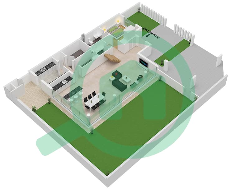 المخططات الطابقية لتصميم النموذج SEMI DETACHED VILLA-2 فیلا 4 غرف نوم - يونيو 2 Ground Floor interactive3D
