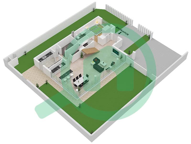 المخططات الطابقية لتصميم النموذج STAND ALONE VILLA-1 فیلا 4 غرف نوم - يونيو 2 Ground Floor interactive3D