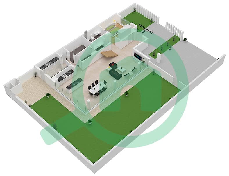 المخططات الطابقية لتصميم النموذج SEMI DETACHED VILLA-1 فیلا 5 غرف نوم - يونيو 2 Ground Floor interactive3D