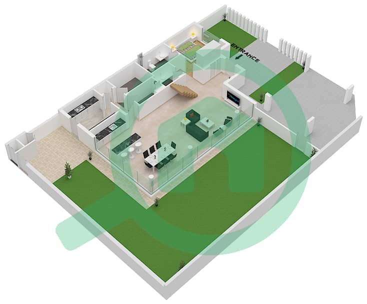 المخططات الطابقية لتصميم النموذج SEMI DETACHED VILLA-2 فیلا 5 غرف نوم - يونيو 2 Ground Floor interactive3D