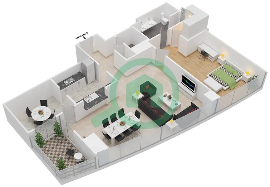 المخططات الطابقية لتصميم التصميم 3 FLOOR 2 شقة 1 غرفة نوم - ذا ريزيدينس 1 Floor 2 interactive3D