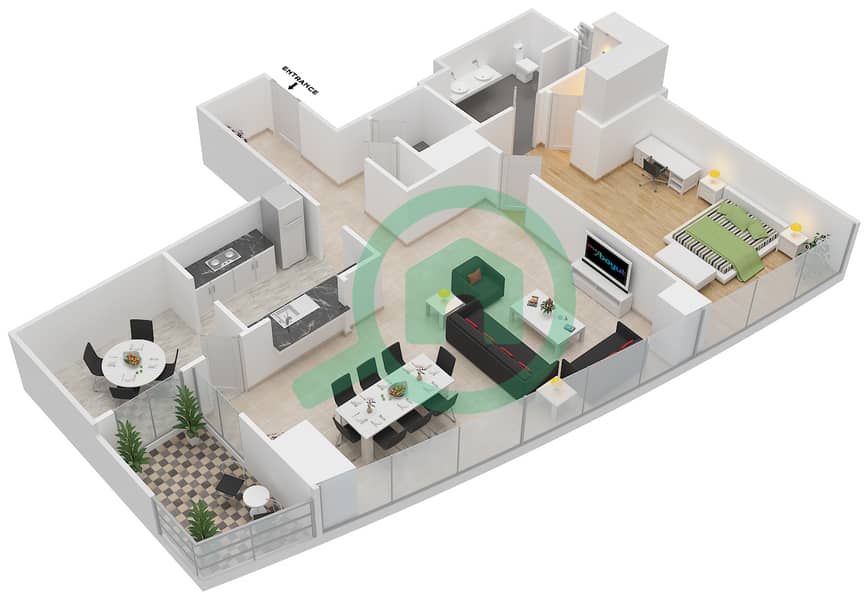 المخططات الطابقية لتصميم التصميم 3 FLOOR 1 شقة 1 غرفة نوم - ذا ريزيدينس 1 interactive3D