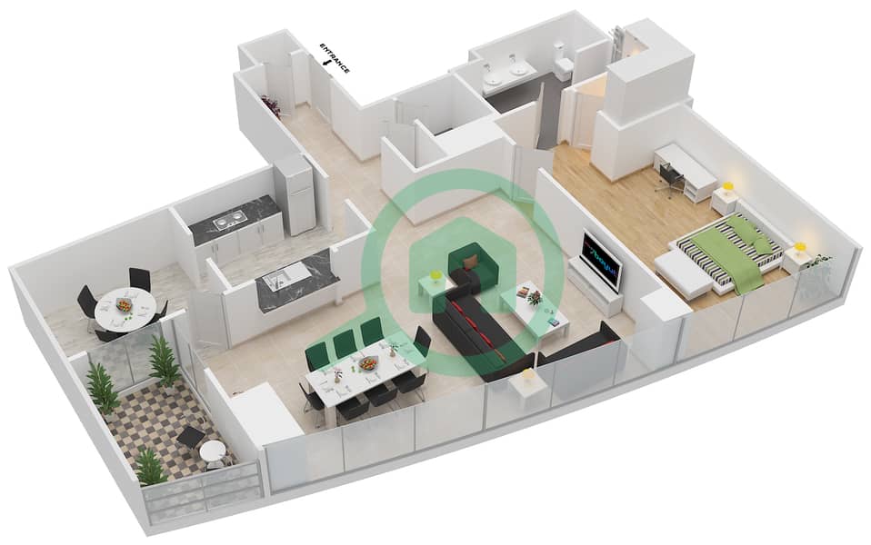 المخططات الطابقية لتصميم التصميم 3 GROUND FLOOR شقة 1 غرفة نوم - ذا ريزيدينس 1 Ground Floor interactive3D