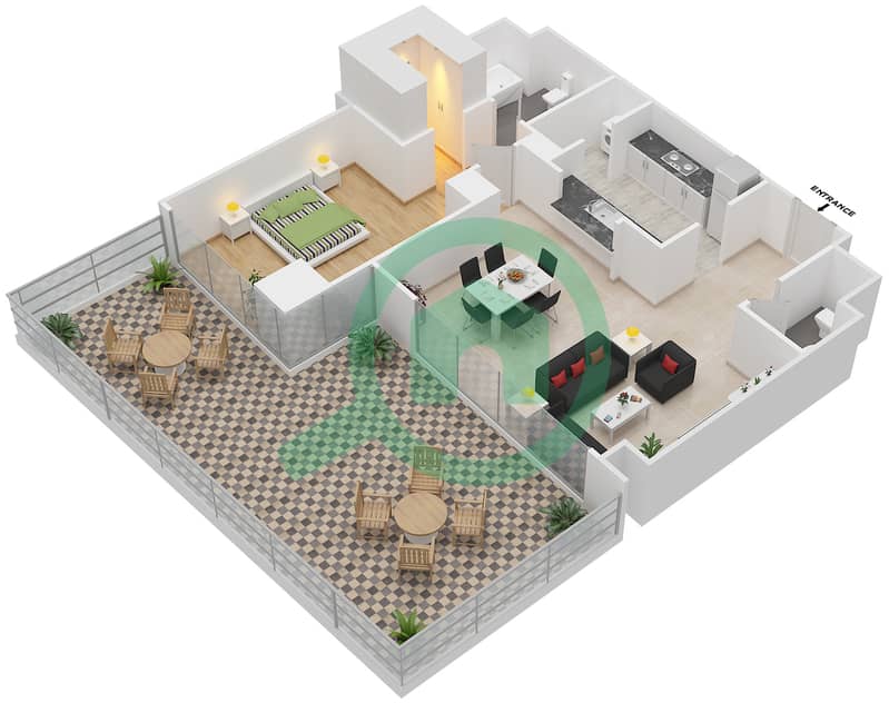 壹号公寓大楼 - 1 卧室公寓套房5 FLOOR 2戶型图 Floor 2 interactive3D