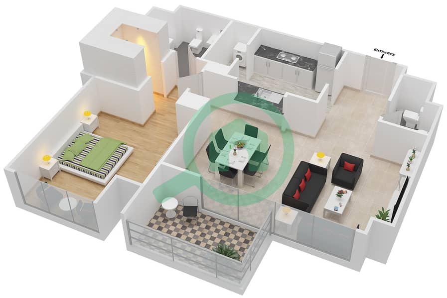 المخططات الطابقية لتصميم التصميم 5 FLOOR 3-36 شقة 1 غرفة نوم - ذا ريزيدينس 1 Floor 3-36 interactive3D
