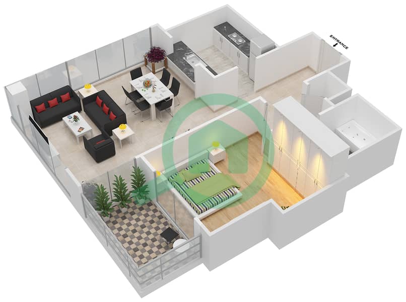 المخططات الطابقية لتصميم التصميم 4 FLOOR 3-36 شقة 1 غرفة نوم - ذا ريزيدينس 1 Floor 3-36 interactive3D