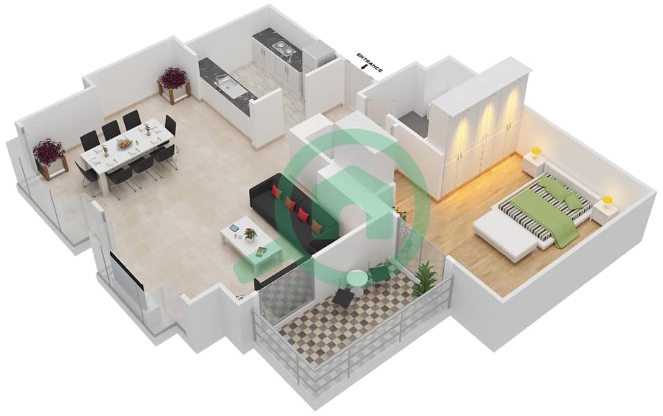 壹号公寓大楼 - 1 卧室公寓套房1 FLOOR 1戶型图 Floor 1 interactive3D