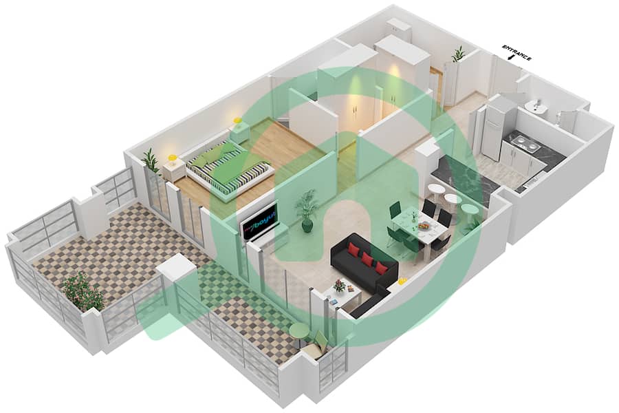 المخططات الطابقية لتصميم الوحدة 1\FLOOR 2-3 شقة 1 غرفة نوم - زعفران 2 Floor 2-3 interactive3D