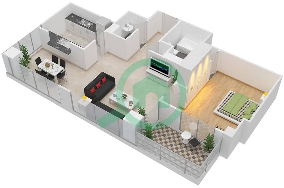 八号公寓大楼 - 1 卧室公寓套房4 FLOOR-3戶型图 Floor-3 interactive3D