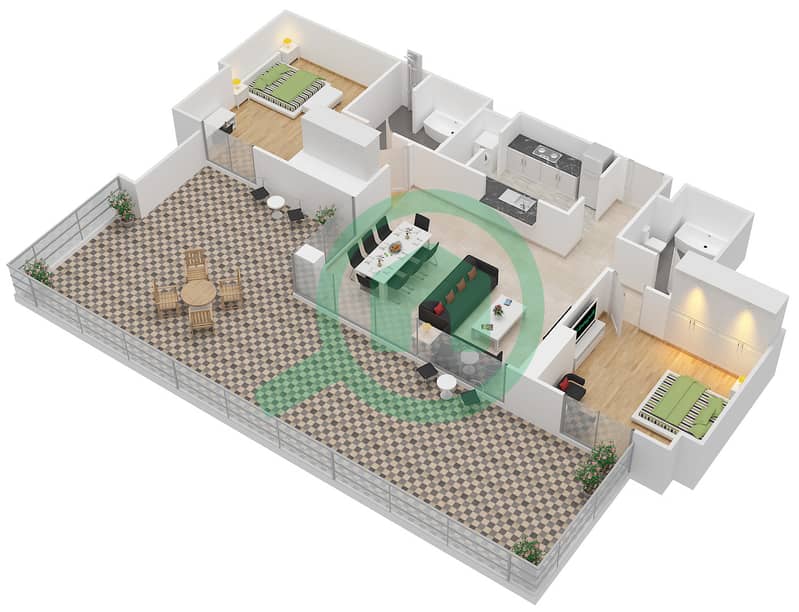 Тхе Резиденс 8 - Апартамент 2 Cпальни планировка Гарнитур, анфилиада комнат, апартаменты, подходящий 5 FLOOR-3 Floor-3 interactive3D