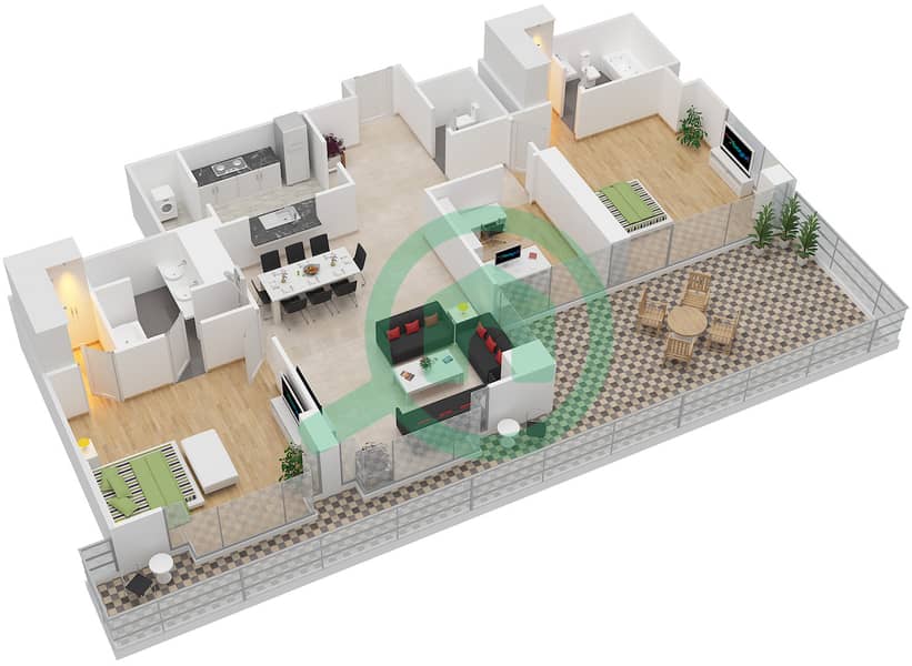 المخططات الطابقية لتصميم التصميم 1 FLOOR-3 شقة 2 غرفة نوم - ذا ريزيدينس 8 Floor-3 interactive3D