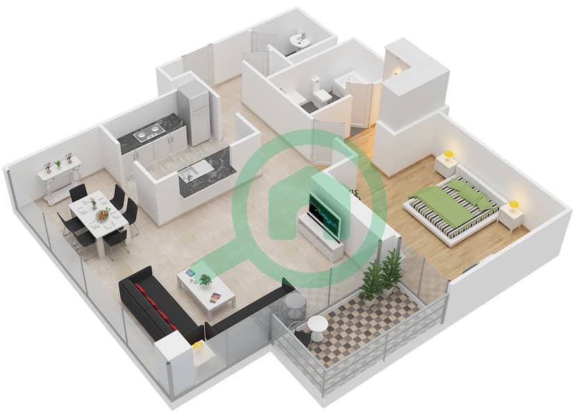 八号公寓大楼 - 1 卧室公寓套房3 FLOOR-2戶型图 Floor-2 interactive3D