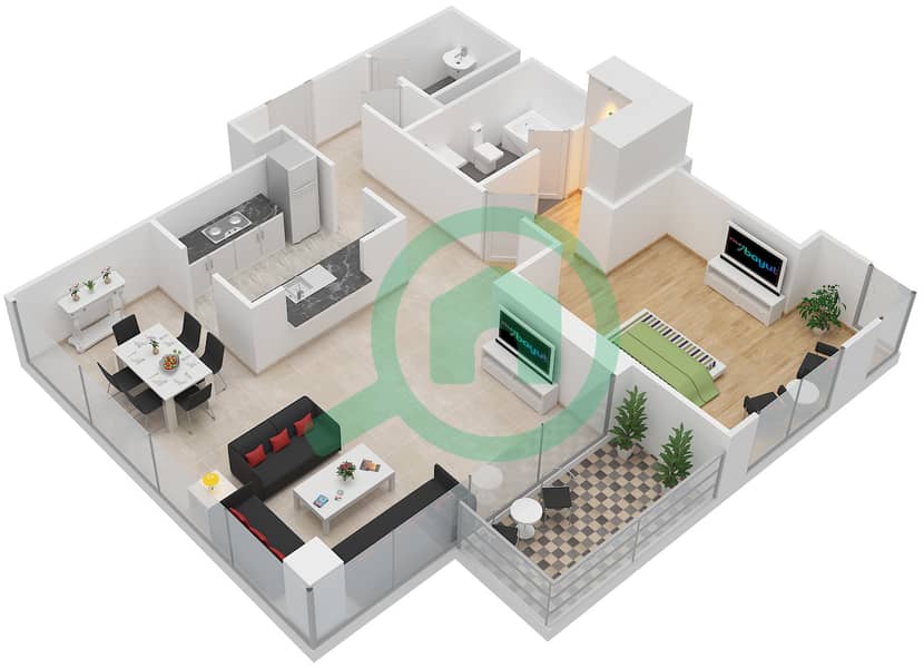 المخططات الطابقية لتصميم التصميم 3 FLOOR-3 شقة 1 غرفة نوم - ذا ريزيدينس 8 Floor-3 interactive3D
