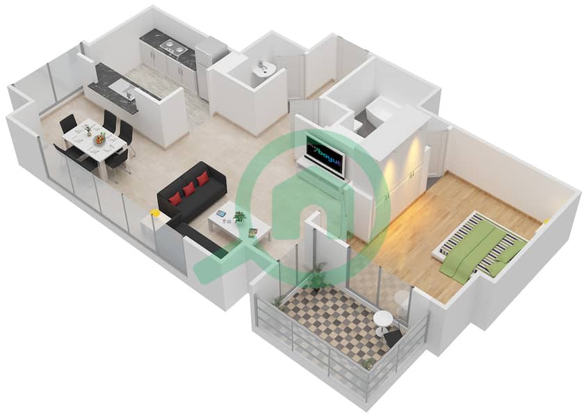 八号公寓大楼 - 1 卧室公寓套房2 FLOOR-2戶型图 Floor-2 interactive3D