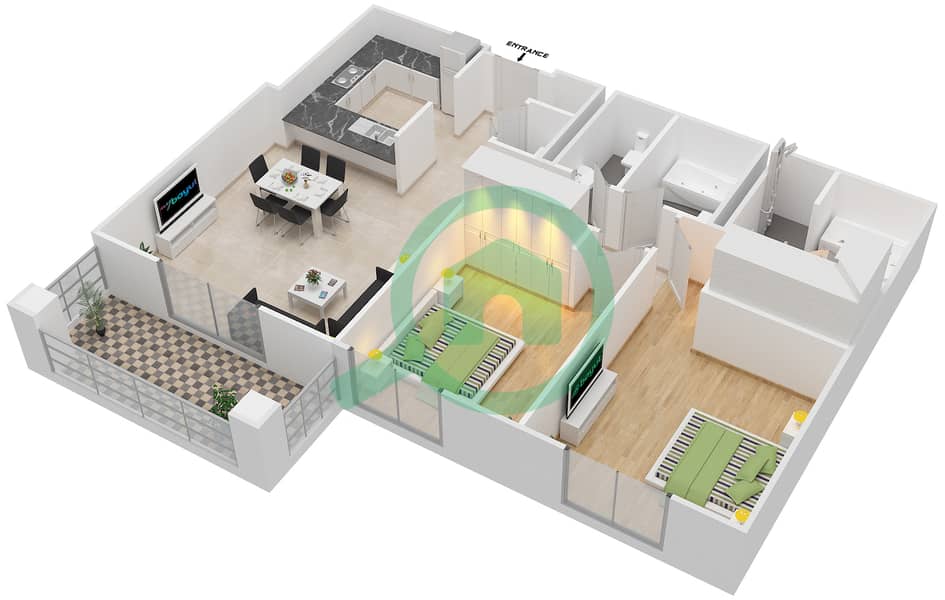 Travo Tower A - 2 Bedroom Apartment Suite 16 FLOORS 1-6 Floor plan Floor 1-6
Unit 16 interactive3D