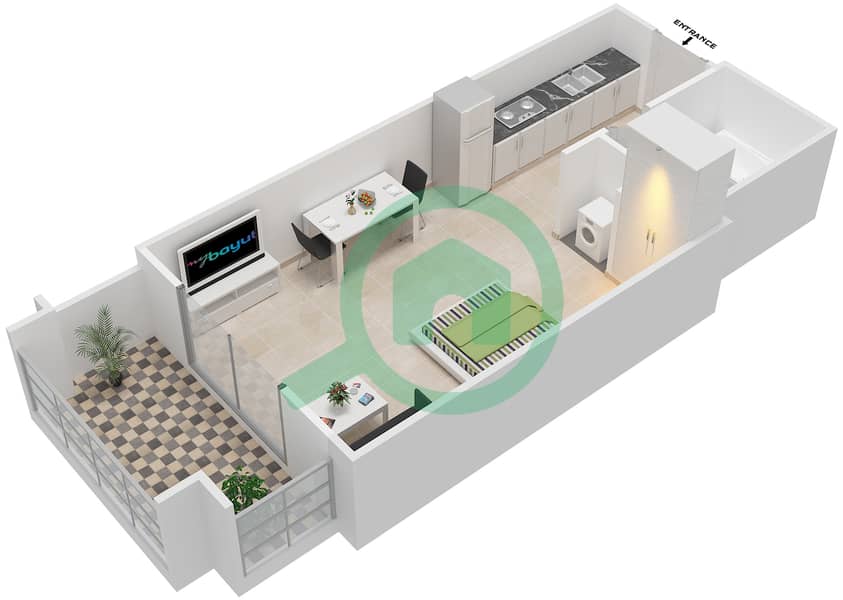 Траво Тауэр A - Апартамент Студия планировка Гарнитур, анфилиада комнат, апартаменты, подходящий 5 & 7 FLOORS 1-6 Floor 1-6 interactive3D