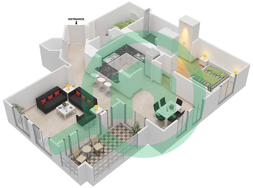 Зафаран 2 - Апартамент 1 Спальня планировка Единица измерения 4\FLOOR 1-2 Floor 1-2 interactive3D