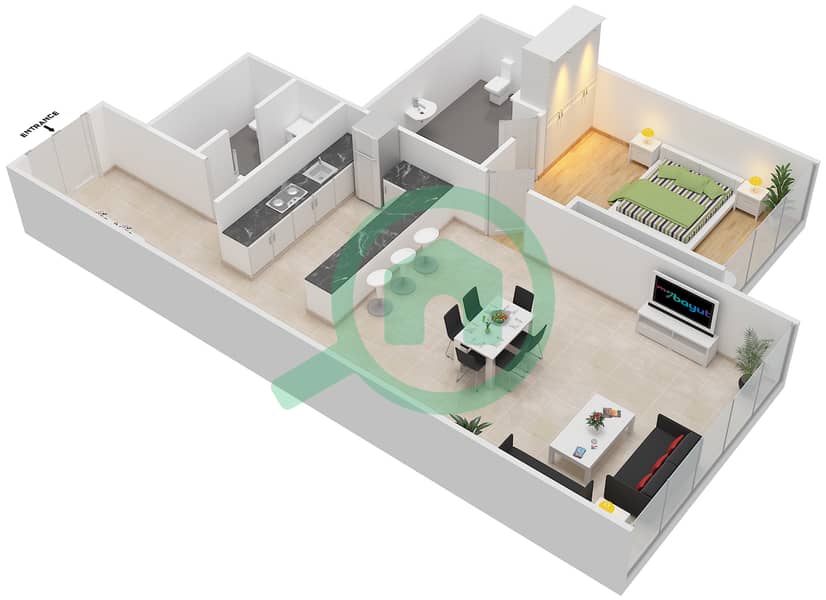 指数大厦 - 1 卧室公寓单位3202戶型图 Floor 32 interactive3D