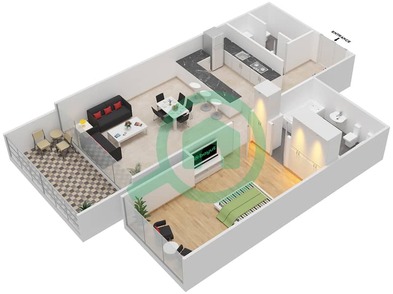 指数大厦 - 1 卧室公寓单位3205戶型图 Floor 32 interactive3D