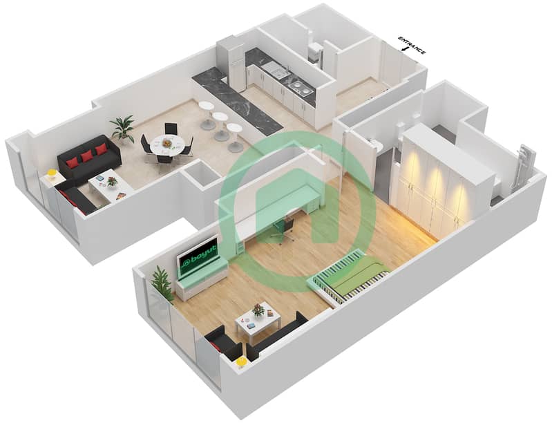 指数大厦 - 1 卧室公寓单位3206戶型图 Floor 32 interactive3D
