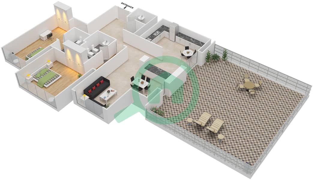 المخططات الطابقية لتصميم الوحدة 3201 شقة 2 غرفة نوم - برج إندكس‬ Floor 32 interactive3D
