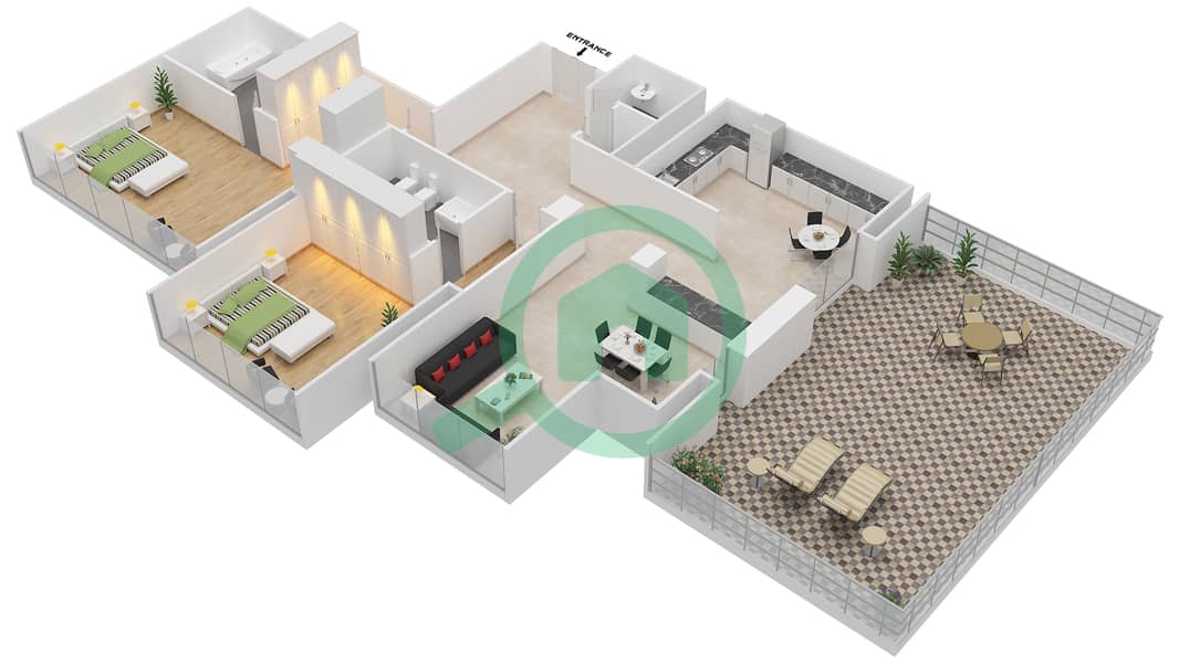 Индекс Тауэр - Апартамент 2 Cпальни планировка Единица измерения 5401 Floor 54 interactive3D