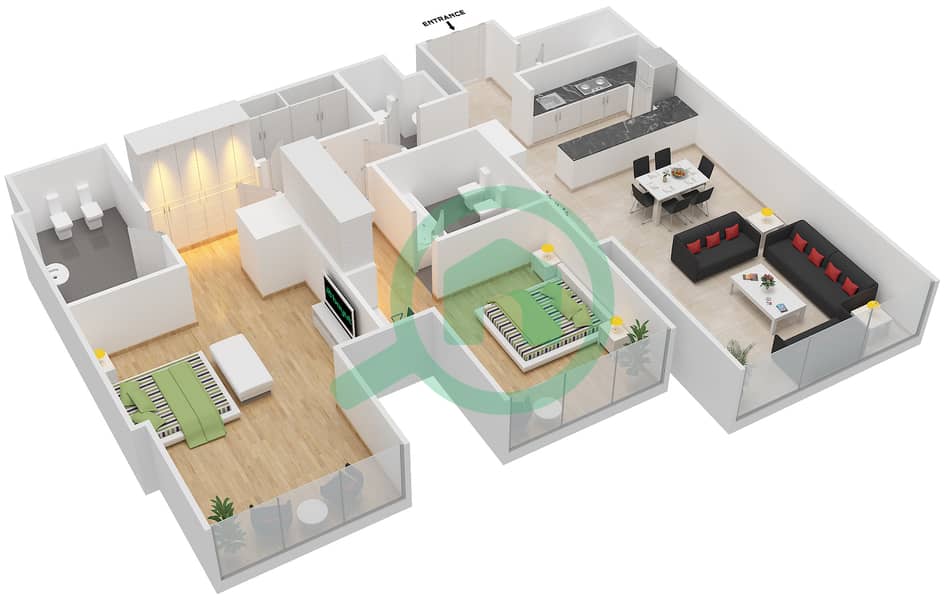 Index Tower - 2 Bedroom Apartment Unit 5402 Floor plan Floor 54 interactive3D