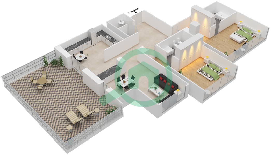 Index Tower - 2 Bedroom Apartment Unit 5405 Floor plan Floor 54 interactive3D