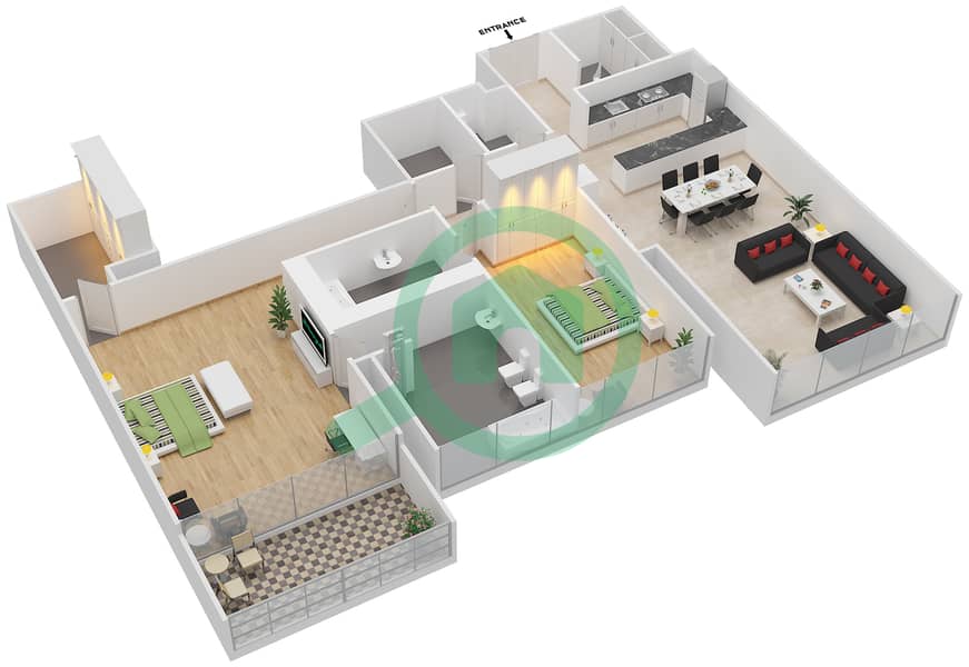 Index Tower - 2 Bedroom Apartment Unit 5408 Floor plan Floor 54 interactive3D