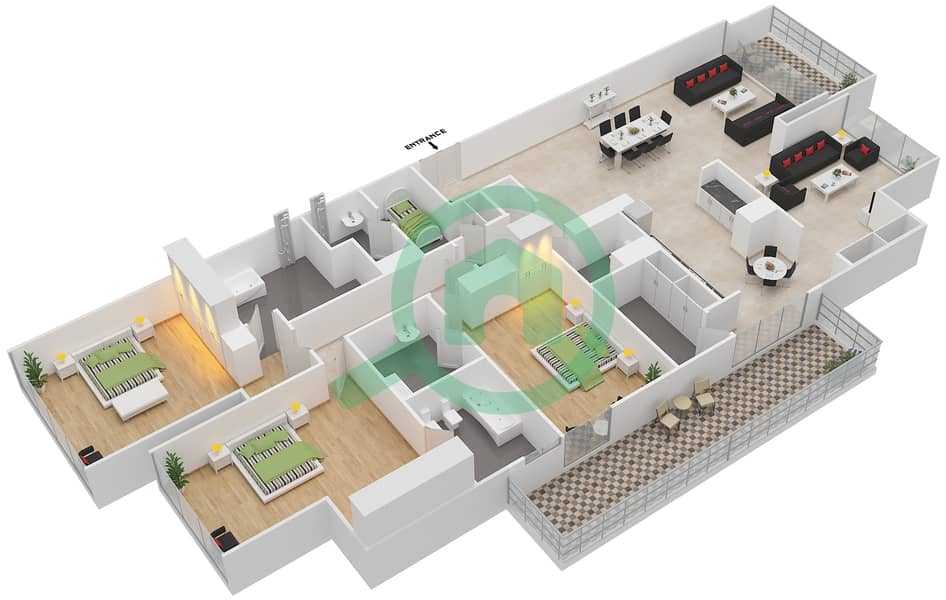 المخططات الطابقية لتصميم الوحدة 6604 شقة 3 غرف نوم - برج إندكس‬ Floor 66 interactive3D