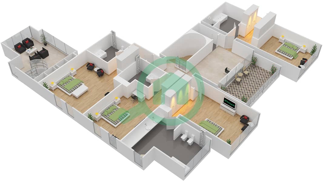 المخططات الطابقية لتصميم الوحدة P1 شقة 4 غرف نوم - برج إندكس‬ Floor 74 interactive3D