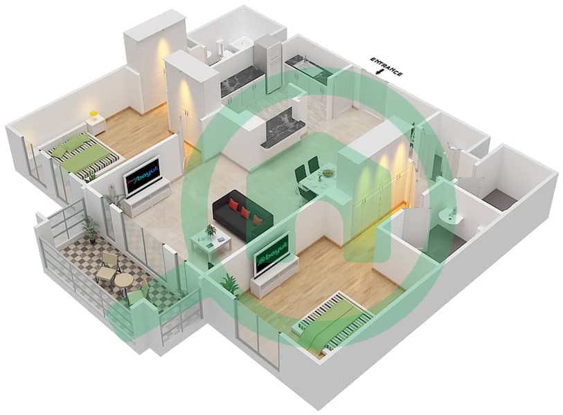 Зафаран 2 - Апартамент 2 Cпальни планировка Единица измерения 9\FLOOR 1-2 Floor 1-2 interactive3D