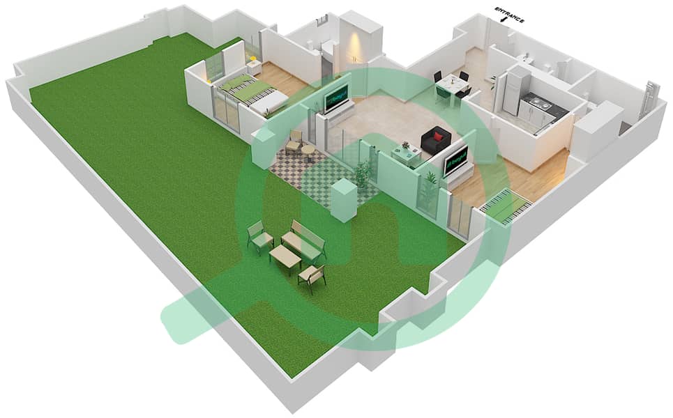 المخططات الطابقية لتصميم الوحدة 10\GROUND FLOOR شقة 2 غرفة نوم - زعفران 2 Ground Floor interactive3D