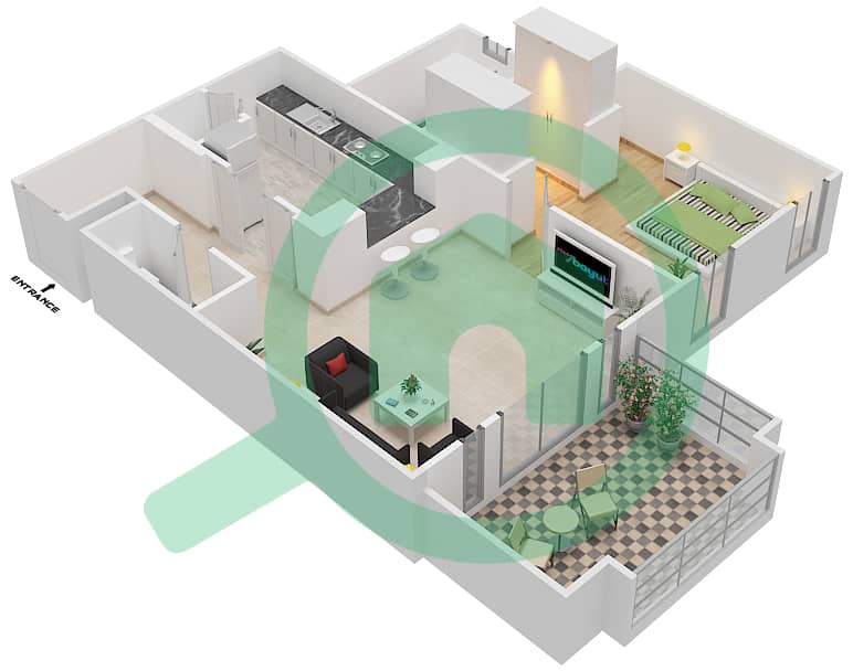 المخططات الطابقية لتصميم الوحدة 13\FLOOR 1-3 شقة 1 غرفة نوم - زعفران 2 Floor 1-3 interactive3D
