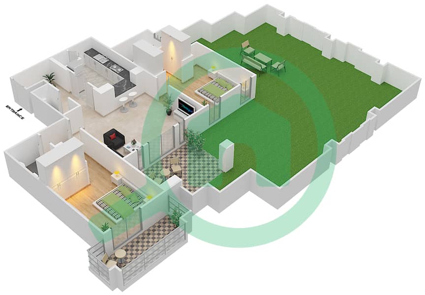 Zaafaran 2 - 2 Bedroom Apartment Unit 13\GROUND FLOOR Floor plan Ground Floor interactive3D