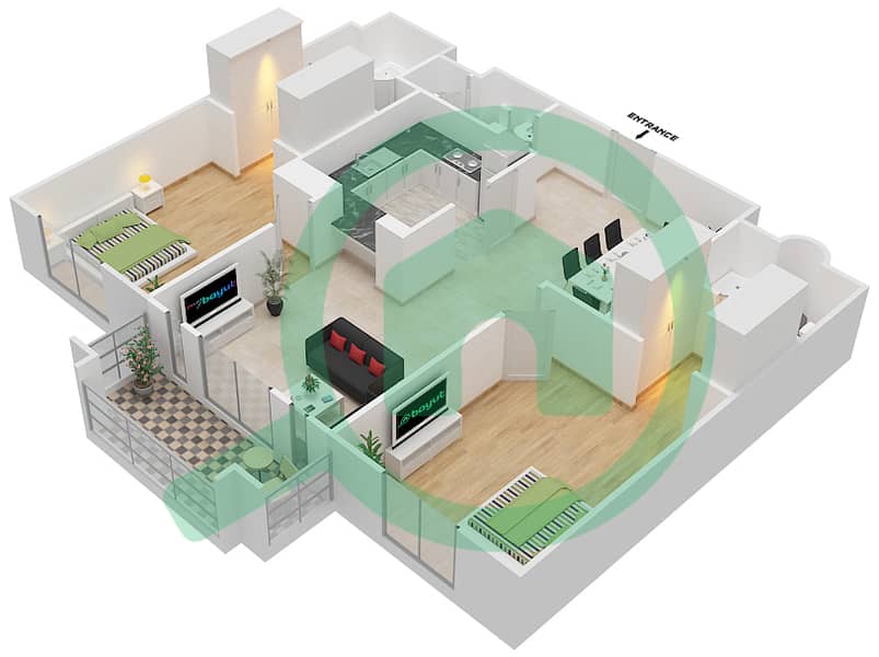 Зафаран 2 - Апартамент 2 Cпальни планировка Единица измерения 3\FLOOR 1-2 Floor 1-2 interactive3D