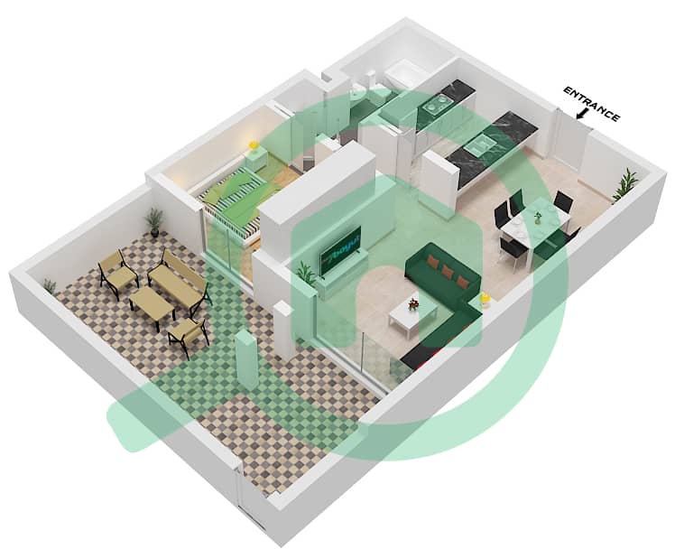 Al Alka 1 - 1 Bedroom Apartment Unit 01-04 Floor plan Ground Floor interactive3D