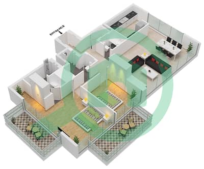 المخططات الطابقية لتصميم النموذج A شقة 2 غرفة نوم - بوليفارد هايتس برج 1
