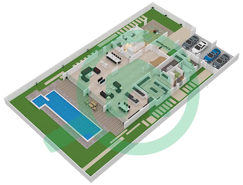 第一区 - 6 卧室别墅类型C戶型图 Ground Floor interactive3D
