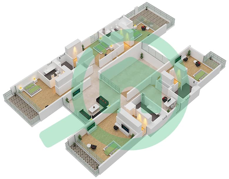 第一区 - 6 卧室别墅类型C戶型图 First Floor interactive3D