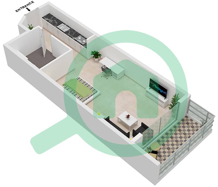 湖景小区B座 - 单身公寓类型A111戶型图 Floor 1 interactive3D