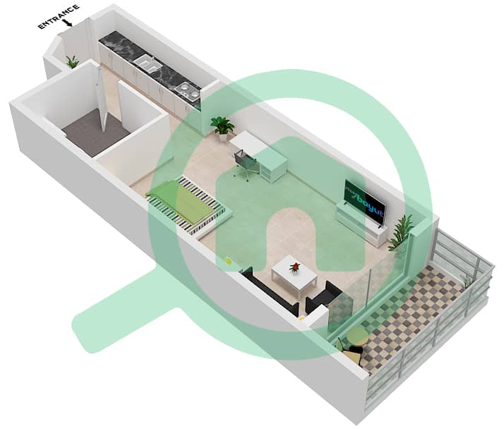 湖景小区B座 - 单身公寓类型A113戶型图 Floor 1 interactive3D