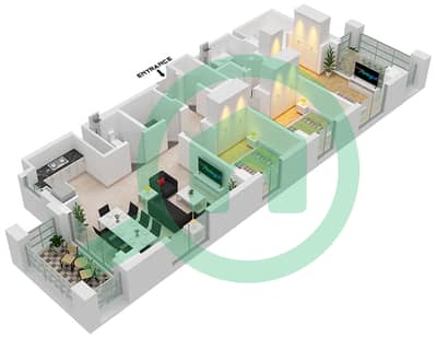 المخططات الطابقية لتصميم الوحدة 1 شقة 3 غرف نوم - سيرف في كريك بيتش
