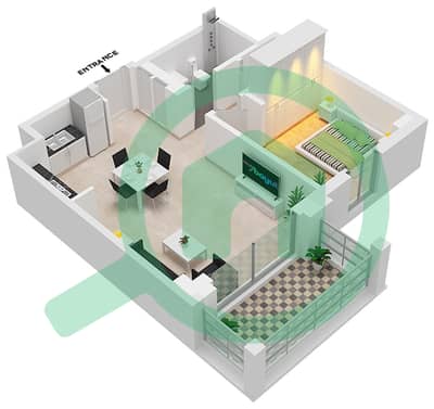 المخططات الطابقية لتصميم الوحدة 7  FLOOR 5-7 شقة 1 غرفة نوم - سيرف في كريك بيتش